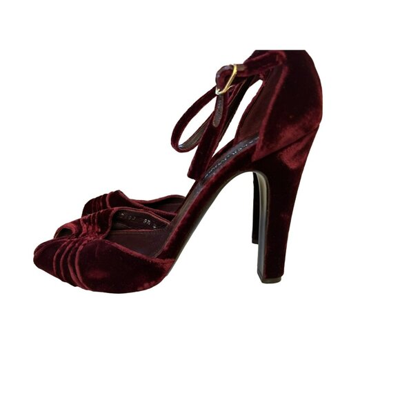 Ralph Lauren Purple Label Pleated Oxblood Velvet Peeptoe Strap Heels Vampire - Picture 1 of 14